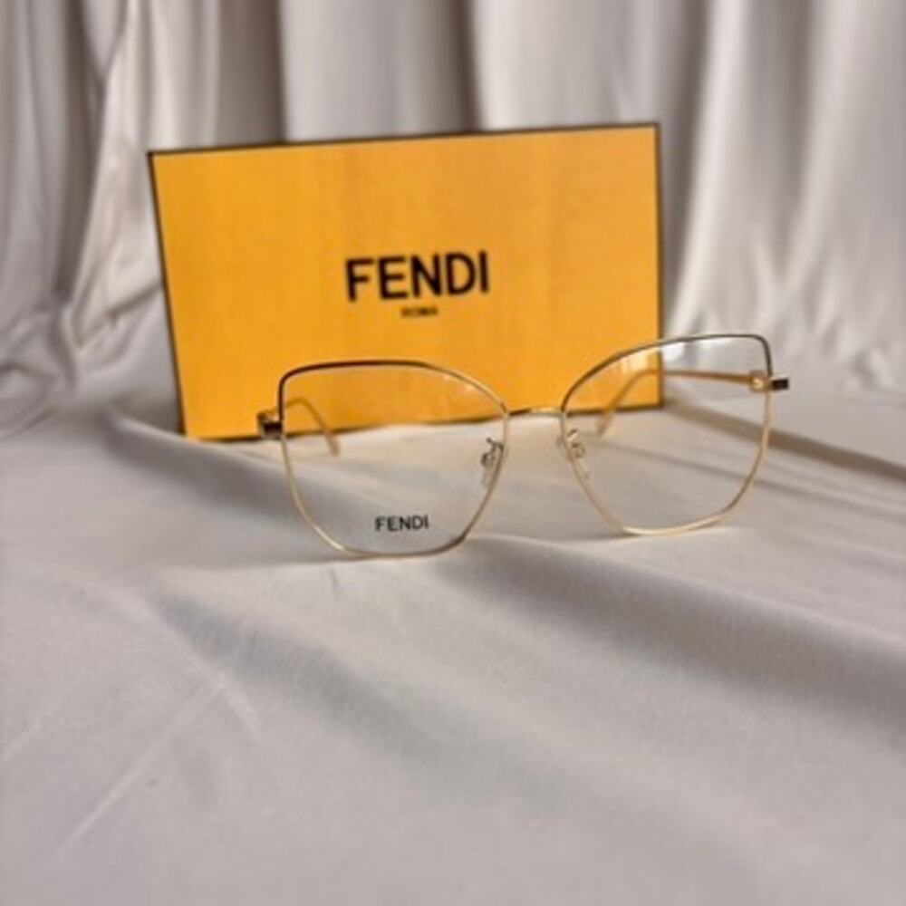Fendi FE50084U Oversized Square Cat-Eye Optical Frames - Gold-Tone, Brand New - Picture 4 of 11